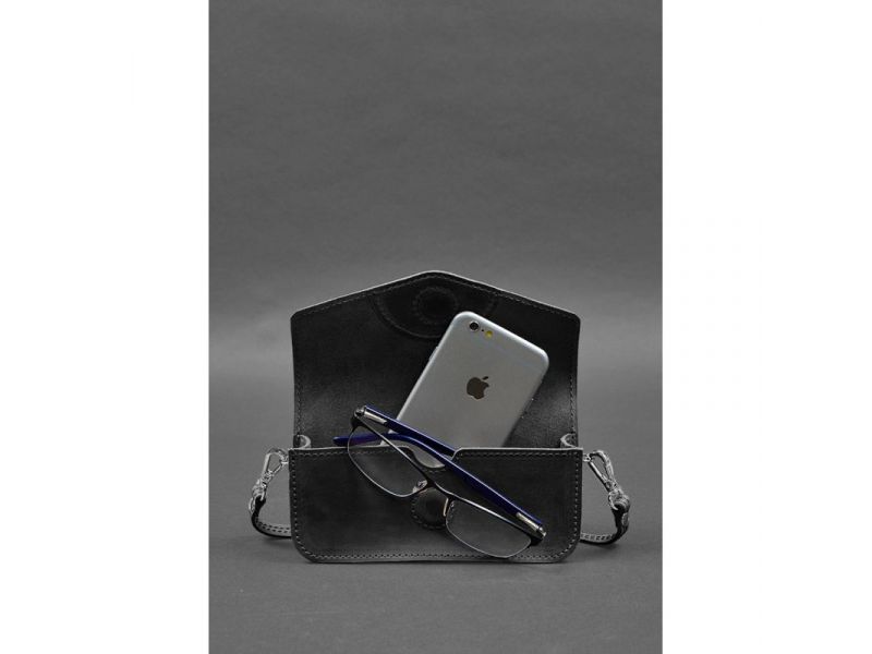 Кожаная сумка-футляр для очков (мини-сумка) черный Crazy Horse, фото 2