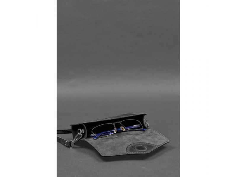 Кожаная сумка-футляр для очков (мини-сумка) черный Crazy Horse, фото 4