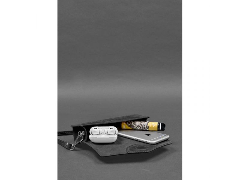 Кожаная сумка-футляр для очков (мини-сумка) черный Crazy Horse, фото 5