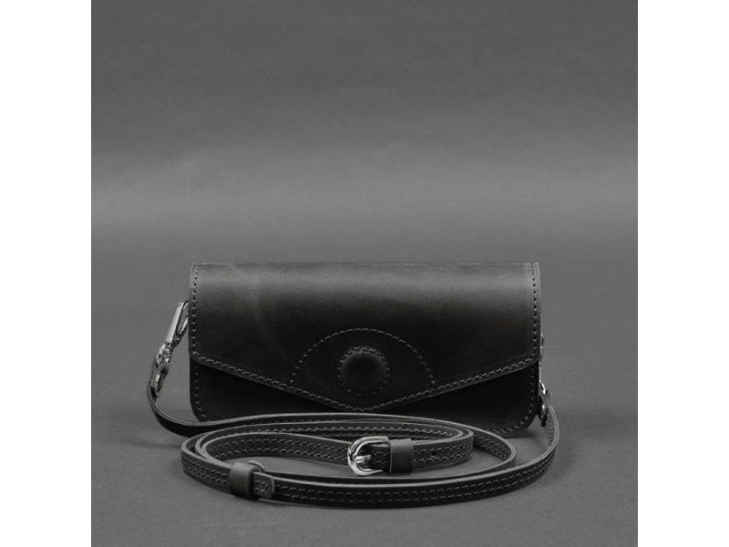 Кожаная сумка-футляр для очков (мини-сумка) черный Crazy Horse, фото 6