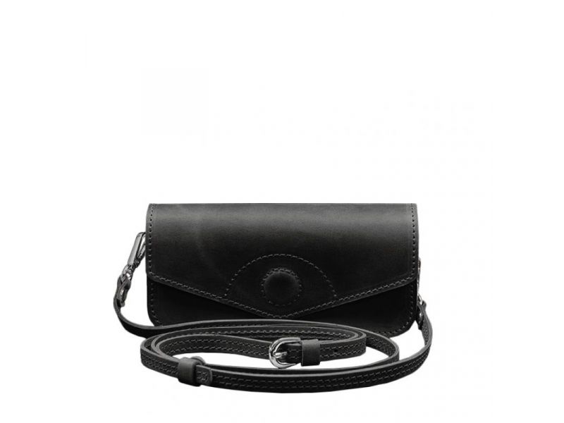 Кожаная сумка-футляр для очков (мини-сумка) черный Crazy Horse, фото 7