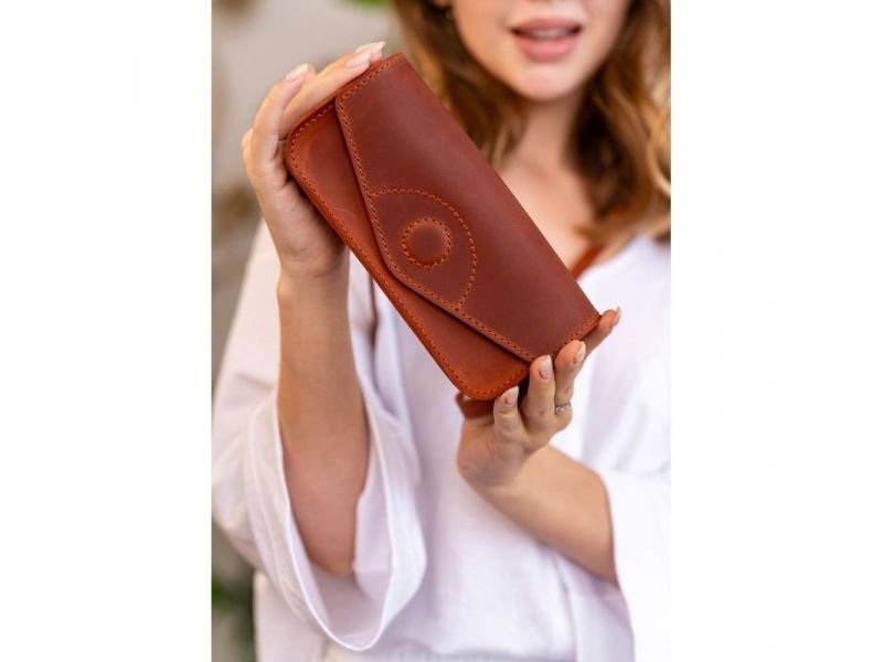 Кожаная сумка-футляр для очков (мини-сумка) светло-коричневая Crazy Horse, фото 1