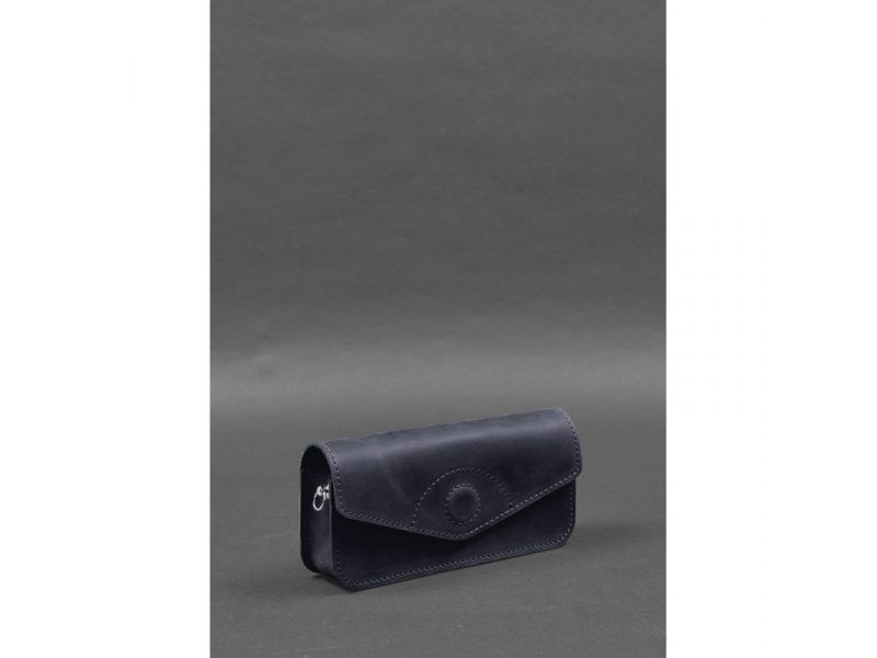 Кожаная сумка-футляр для очков (мини-сумка) синий Crazy Horse, фото 3