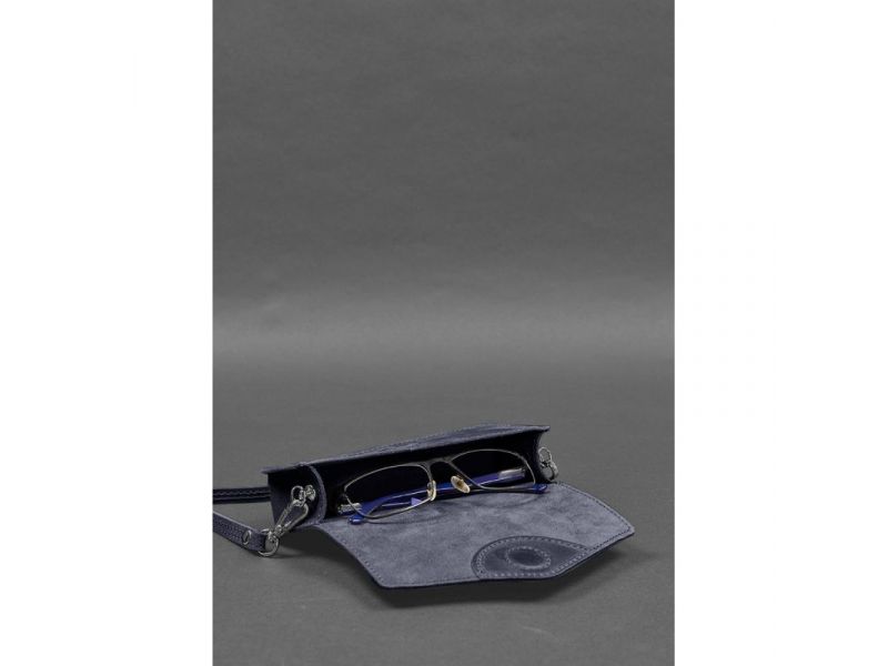 Кожаная сумка-футляр для очков (мини-сумка) синий Crazy Horse, фото 4