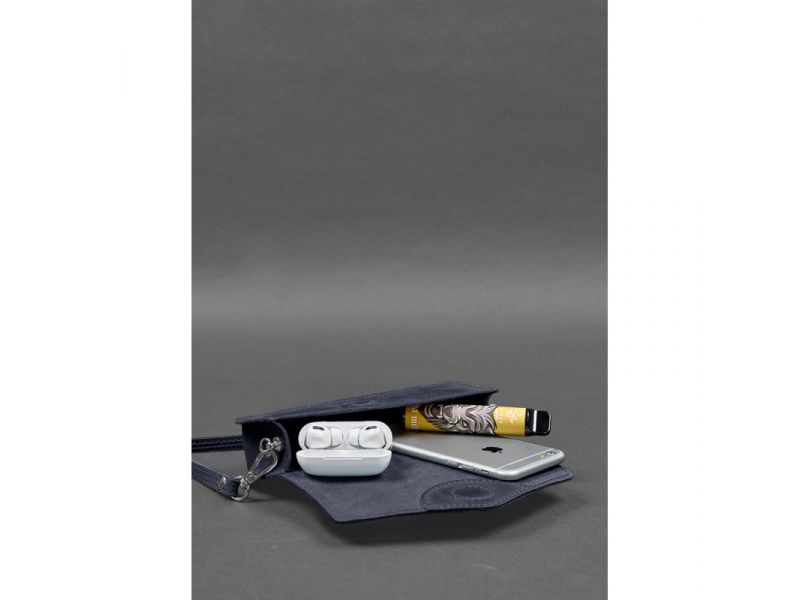 Кожаная сумка-футляр для очков (мини-сумка) синий Crazy Horse, фото 5