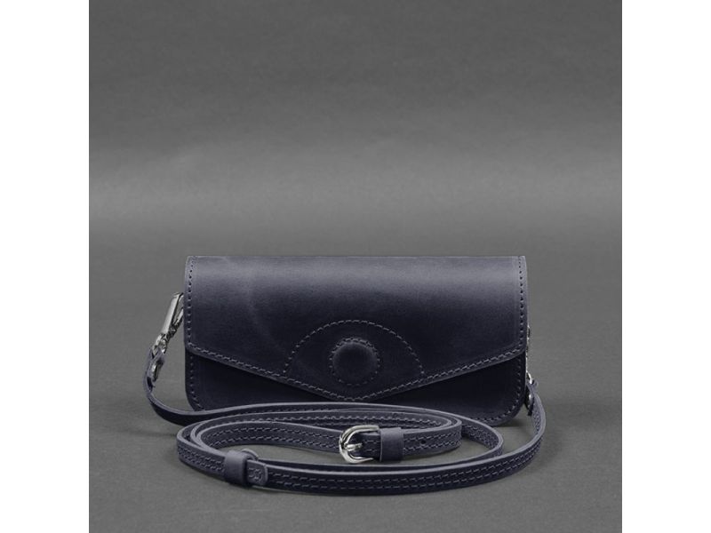 Кожаная сумка-футляр для очков (мини-сумка) синий Crazy Horse, фото 6