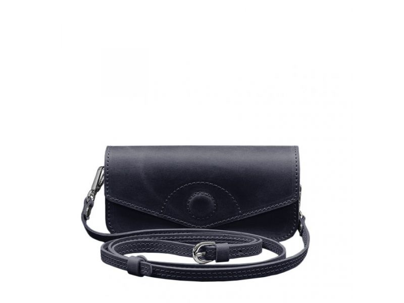 Кожаная сумка-футляр для очков (мини-сумка) синий Crazy Horse, фото 7