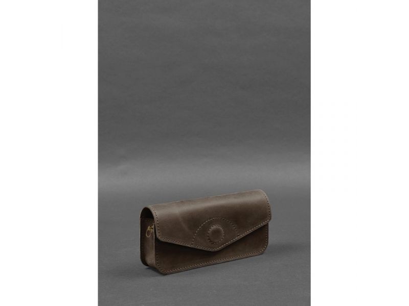 Кожаная сумка-футляр для очков (мини-сумка) темно-коричневый Crazy Horse, фото 3