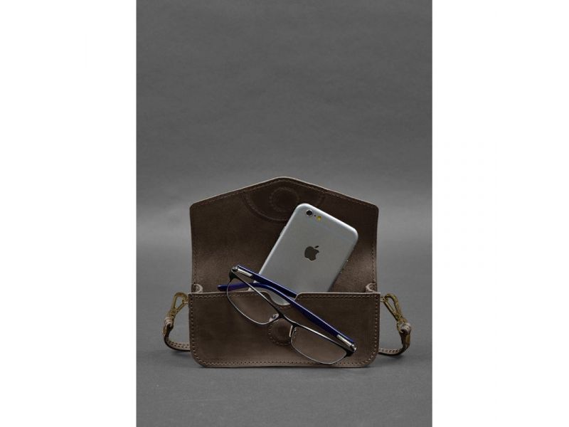 Кожаная сумка-футляр для очков (мини-сумка) темно-коричневый Crazy Horse, фото 2