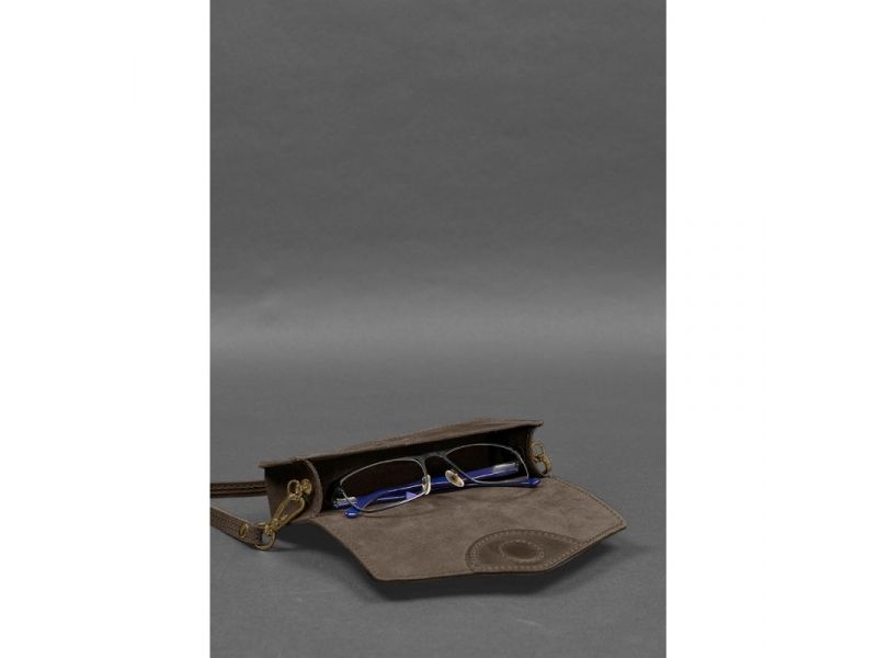 Кожаная сумка-футляр для очков (мини-сумка) темно-коричневый Crazy Horse, фото 4