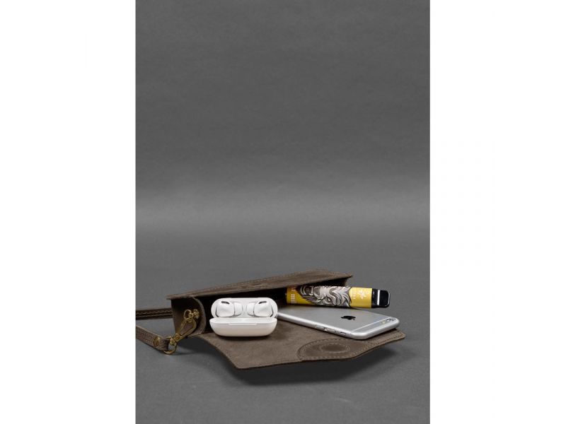 Кожаная сумка-футляр для очков (мини-сумка) темно-коричневый Crazy Horse, фото 5