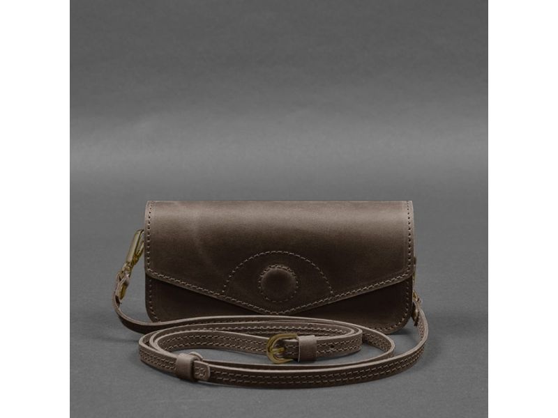 Кожаная сумка-футляр для очков (мини-сумка) темно-коричневый Crazy Horse, фото 6