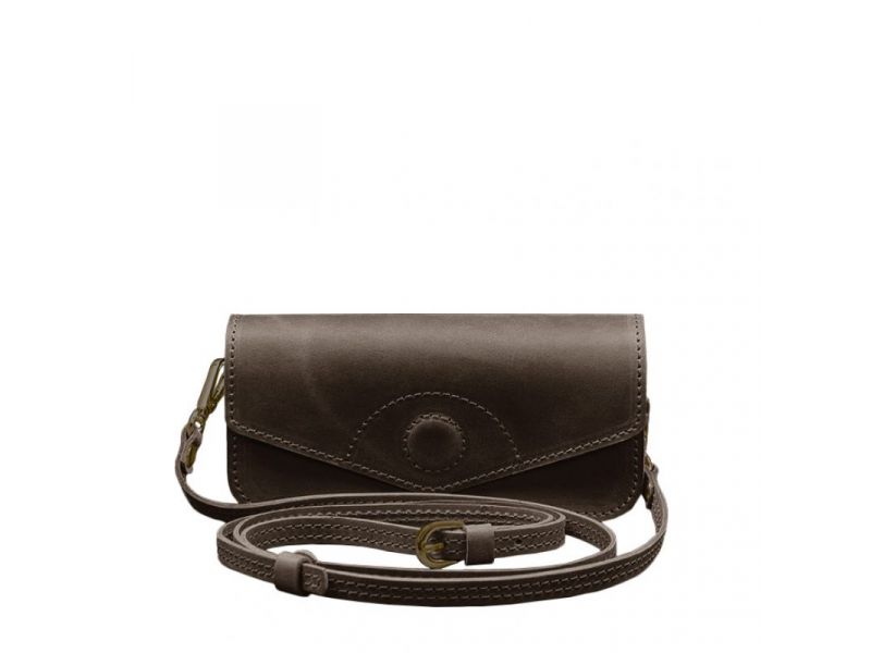 Кожаная сумка-футляр для очков (мини-сумка) темно-коричневый Crazy Horse, фото 7