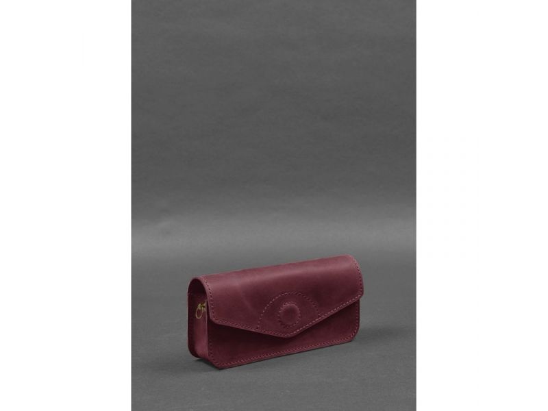 Кожаная сумка-футляр для очков (мини-сумка) бордовый Crazy Horse, фото 3