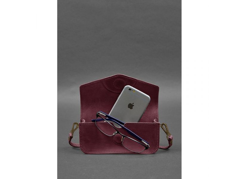 Кожаная сумка-футляр для очков (мини-сумка) бордовый Crazy Horse, фото 2