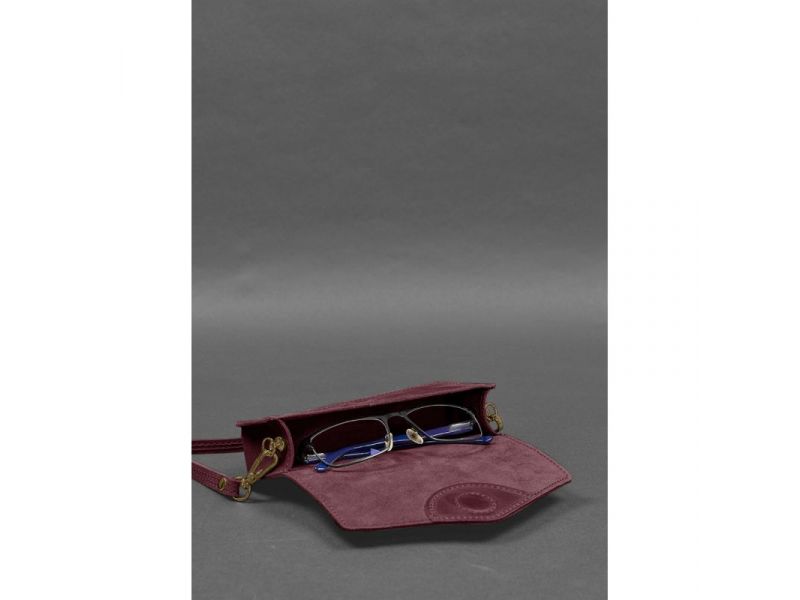 Кожаная сумка-футляр для очков (мини-сумка) бордовый Crazy Horse, фото 4