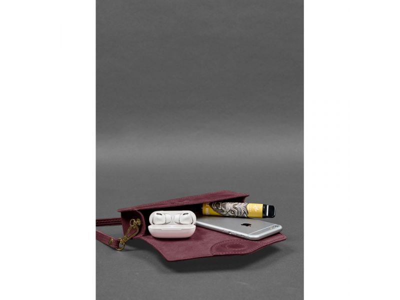 Кожаная сумка-футляр для очков (мини-сумка) бордовый Crazy Horse, фото 5