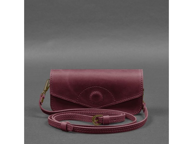 Кожаная сумка-футляр для очков (мини-сумка) бордовый Crazy Horse, фото 6