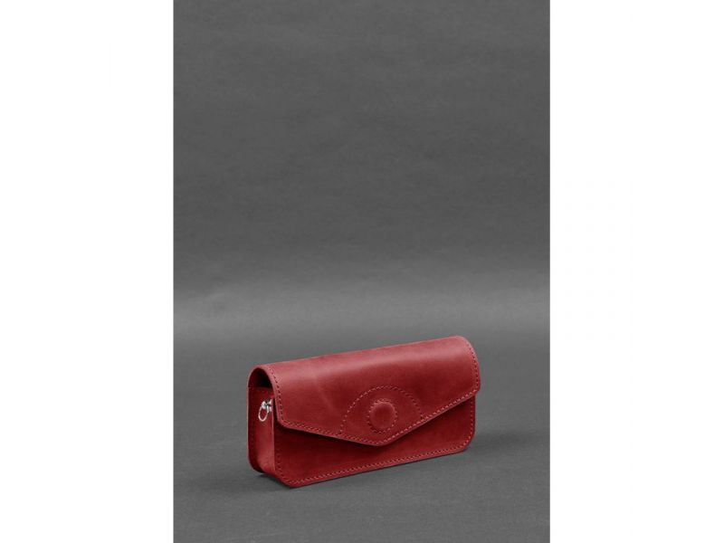 Кожаная сумка-футляр для очков (мини-сумка) коралловый Crazy Horse, фото 3