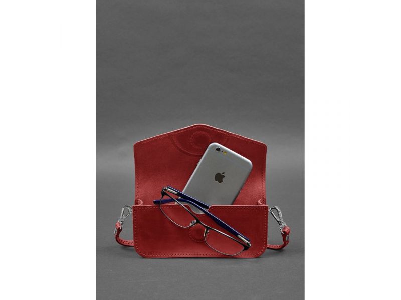 Кожаная сумка-футляр для очков (мини-сумка) коралловый Crazy Horse, фото 2