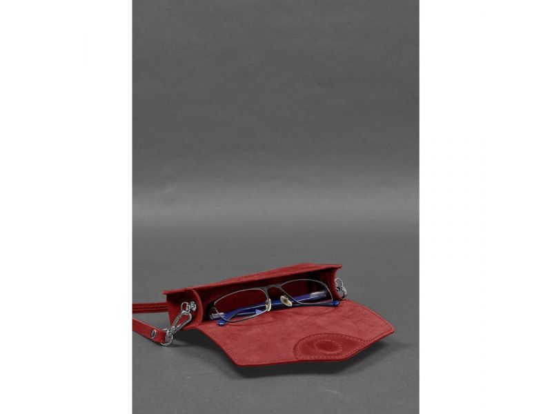 Кожаная сумка-футляр для очков (мини-сумка) коралловый Crazy Horse, фото 4