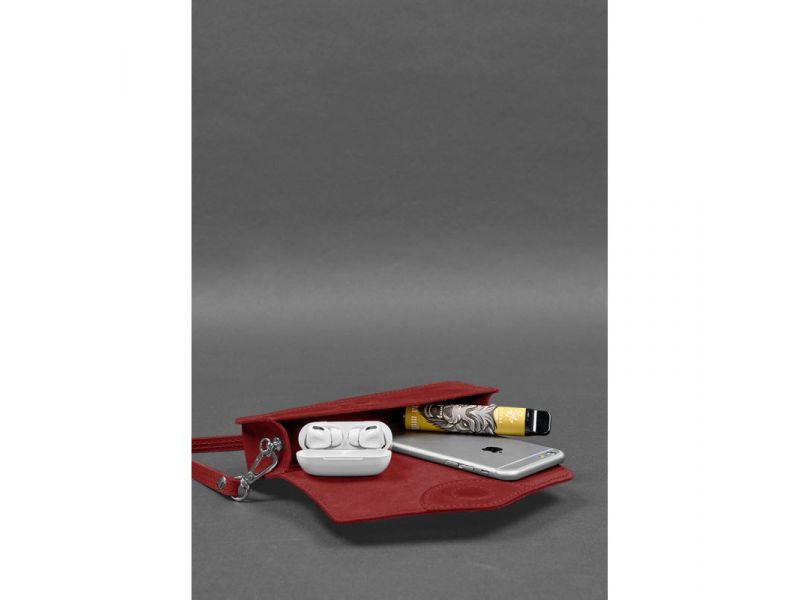 Кожаная сумка-футляр для очков (мини-сумка) коралловый Crazy Horse, фото 5