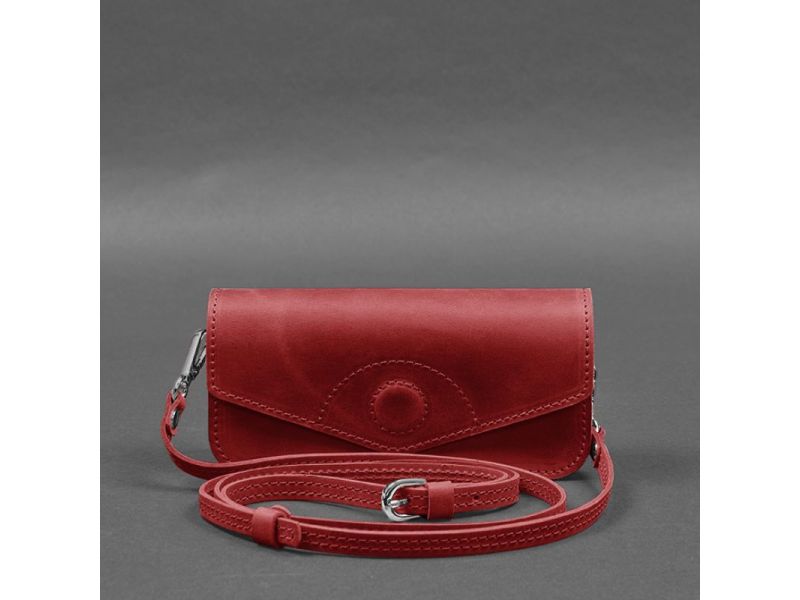 Кожаная сумка-футляр для очков (мини-сумка) коралловый Crazy Horse, фото 6