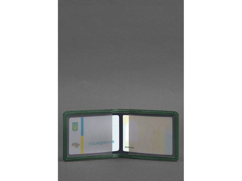 Кожаная обложка для удостоверения с гербом, зеленый Crazy Horse, фото 3
