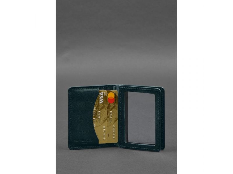 Кожаная обложка для водительского удостоверения, ID и пластиковых карт 2.0 зеленая, фото 4