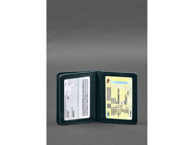 Кожаная обложка для водительского удостоверения, ID и пластиковых карт 2.0 зеленая, фото 6