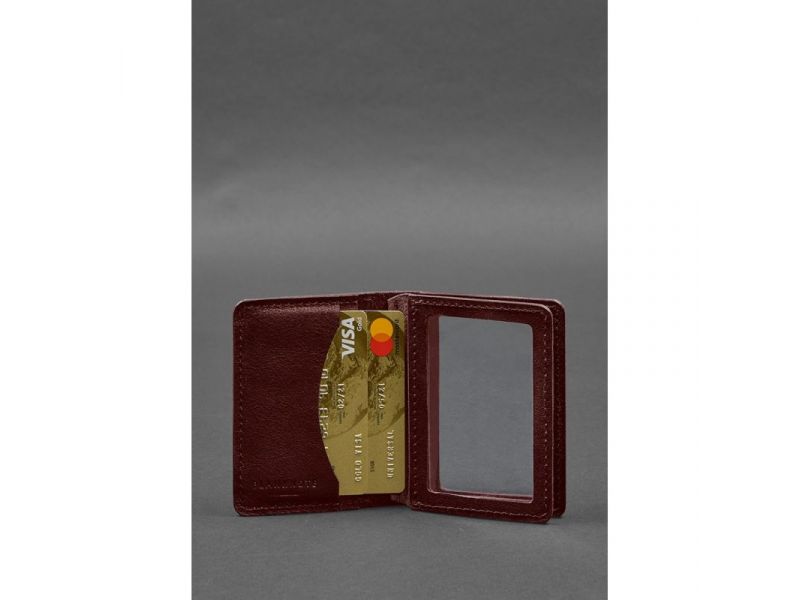 Кожаная обложка для водительского удостоверения, ID и пластиковых карт 2.0 бордовая, фото 4