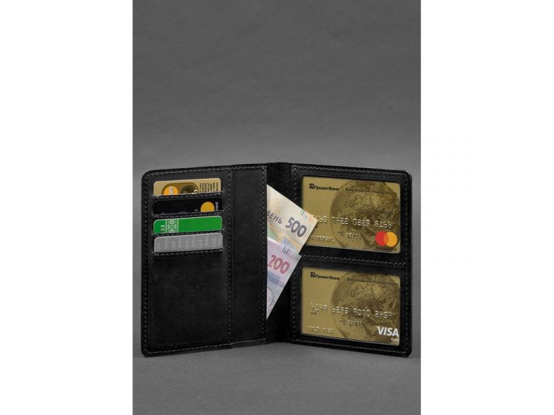 Кожаная обложка-органайзер для документов 6.1 черный Crazy Horse, фото 3