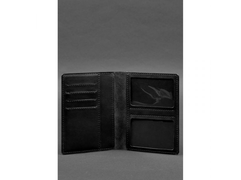 Кожаная обложка-органайзер для документов 6.1 черный краст, фото 2