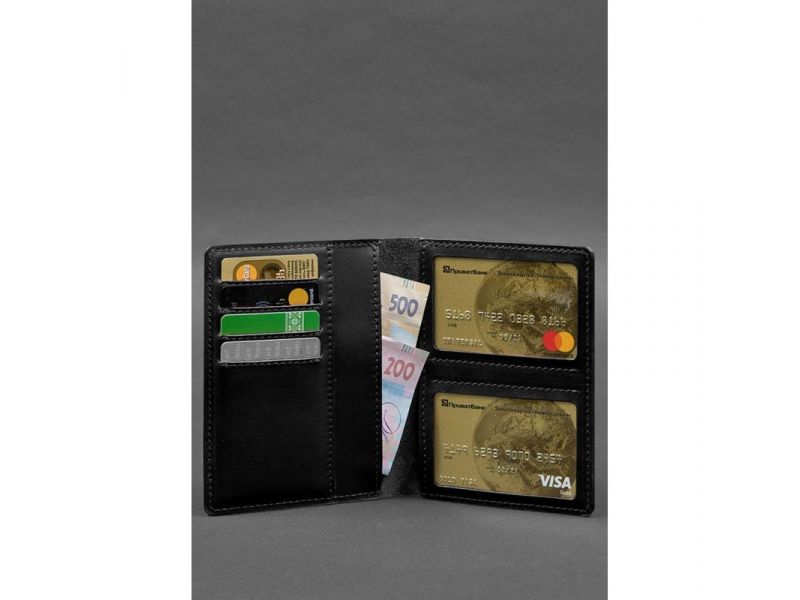 Кожаная обложка-органайзер для документов 6.1 черный краст, фото 3