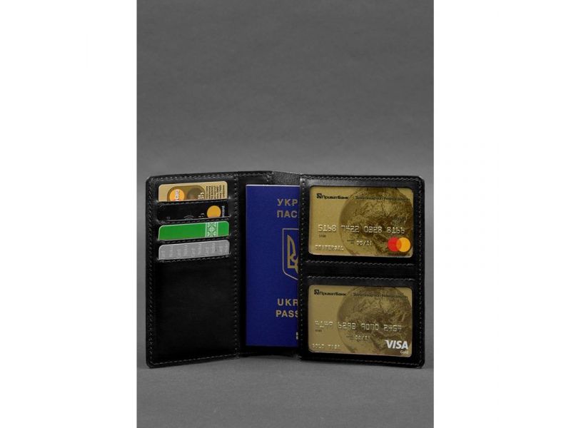 Кожаная обложка-органайзер для документов 6.1 черный краст, фото 4