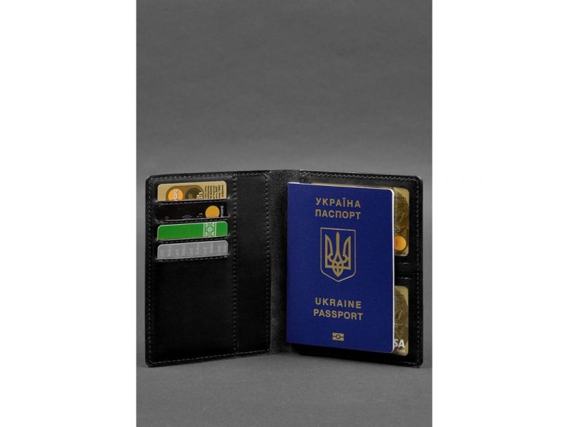 Кожаная обложка-органайзер для документов 6.1 черный краст, фото 5