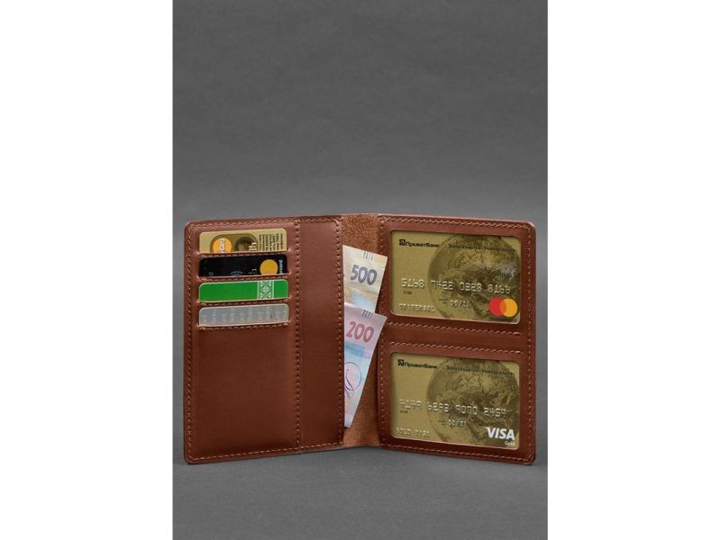 Кожаная обложка-органайзер для документов 6.1 светло-коричневый краст, фото 3