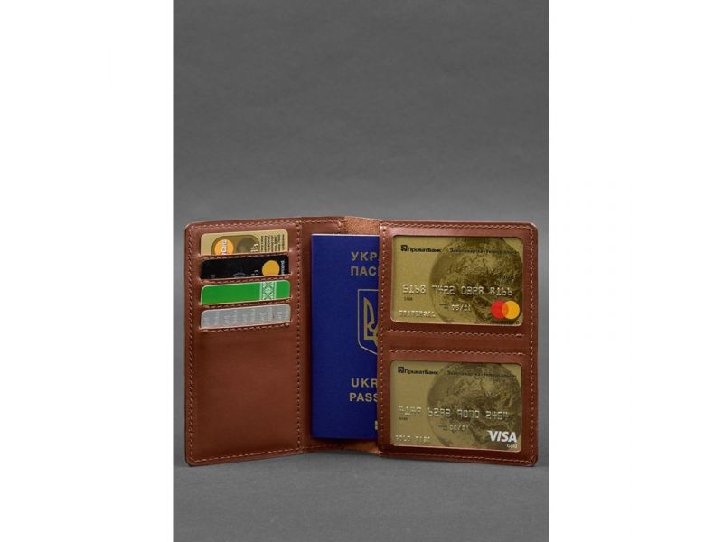 Кожаная обложка-органайзер для документов 6.1 светло-коричневый краст, фото 4