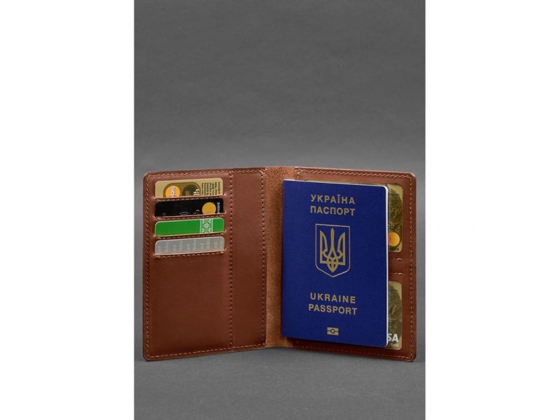 Кожаная обложка-органайзер для документов 6.1 светло-коричневый краст, фото 5