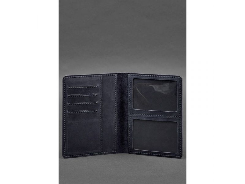 Кожаная обложка-органайзер для документов 6.1 синий Crazy Horse, фото 2