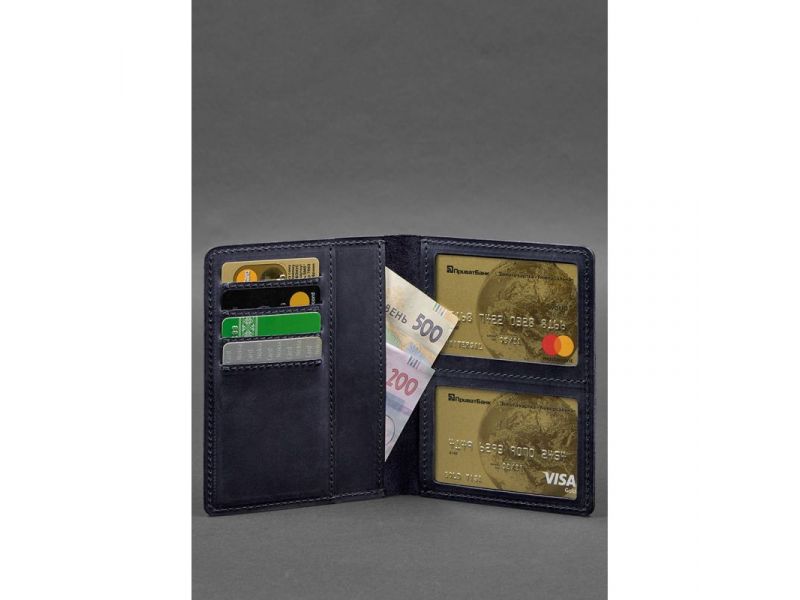 Кожаная обложка-органайзер для документов 6.1 синий Crazy Horse, фото 3