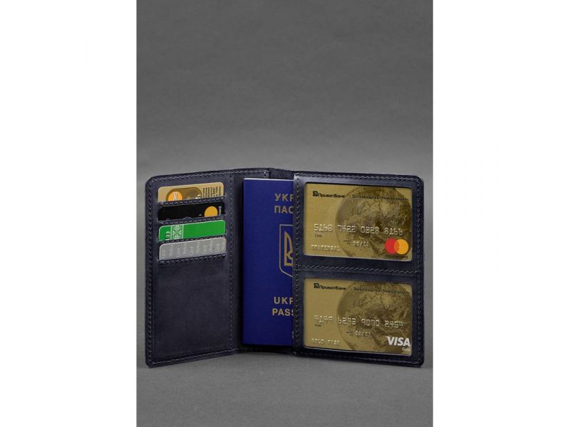 Кожаная обложка-органайзер для документов 6.1 синий Crazy Horse, фото 4