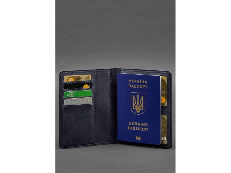 Кожаная обложка-органайзер для документов 6.1 синий Crazy Horse, фото 5