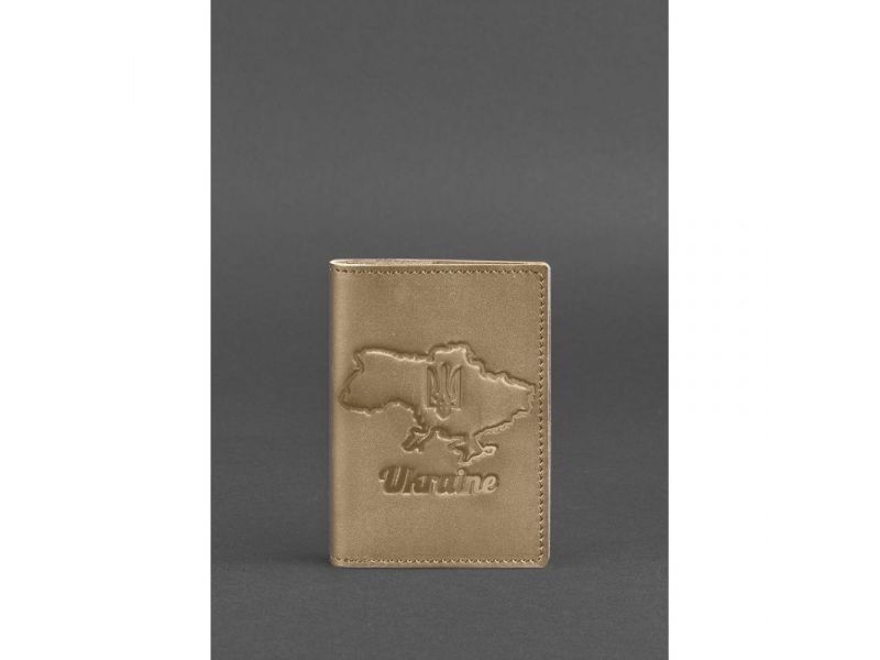 Кожаная обложка для паспорта с картой Украины светло-бежевая, фото 1