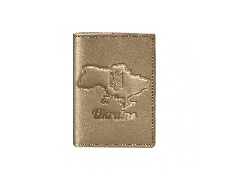 Кожаная обложка для паспорта с картой Украины светло-бежевая, фото 5
