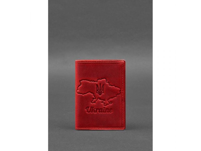 Кожаная обложка для паспорта с картой Украины коралл Crazy Horse, фото 1