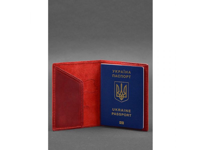 Кожаная обложка для паспорта с картой Украины коралл Crazy Horse, фото 2