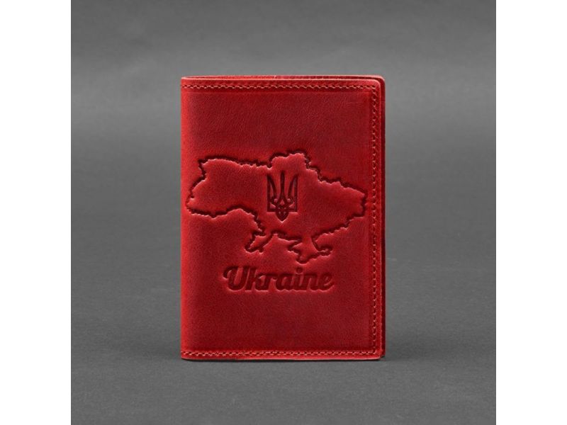Кожаная обложка для паспорта с картой Украины коралл Crazy Horse, фото 6