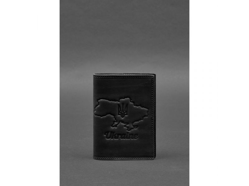 Кожаная обложка для паспорта с картой Украины черный Crazy Horse, фото 1