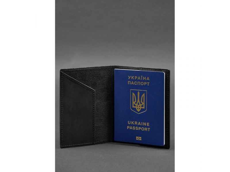 Кожаная обложка для паспорта с картой Украины черный Crazy Horse, фото 2
